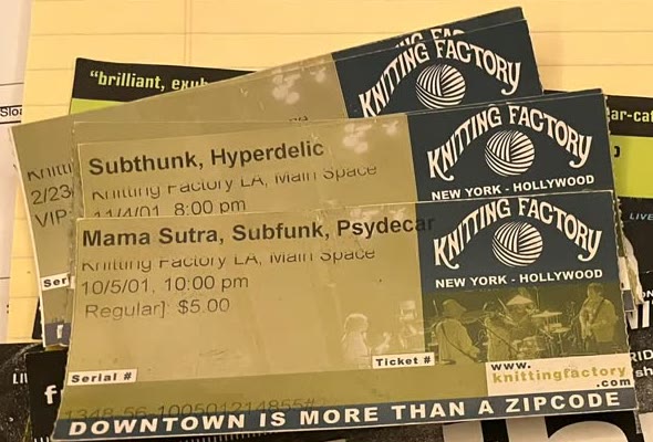 mamaSutra ticket stub, Knitting Factory Hollywood, October 5, 2001